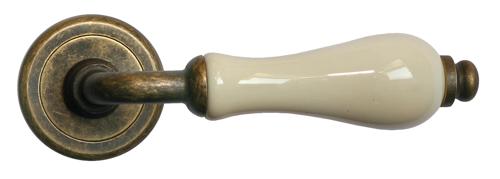 Ручка дверная CERAMICA R4 OBR/CHAMP раздельная на круглой розетке, цвет - бронза/шампань, латунь фото купить в Ижевске