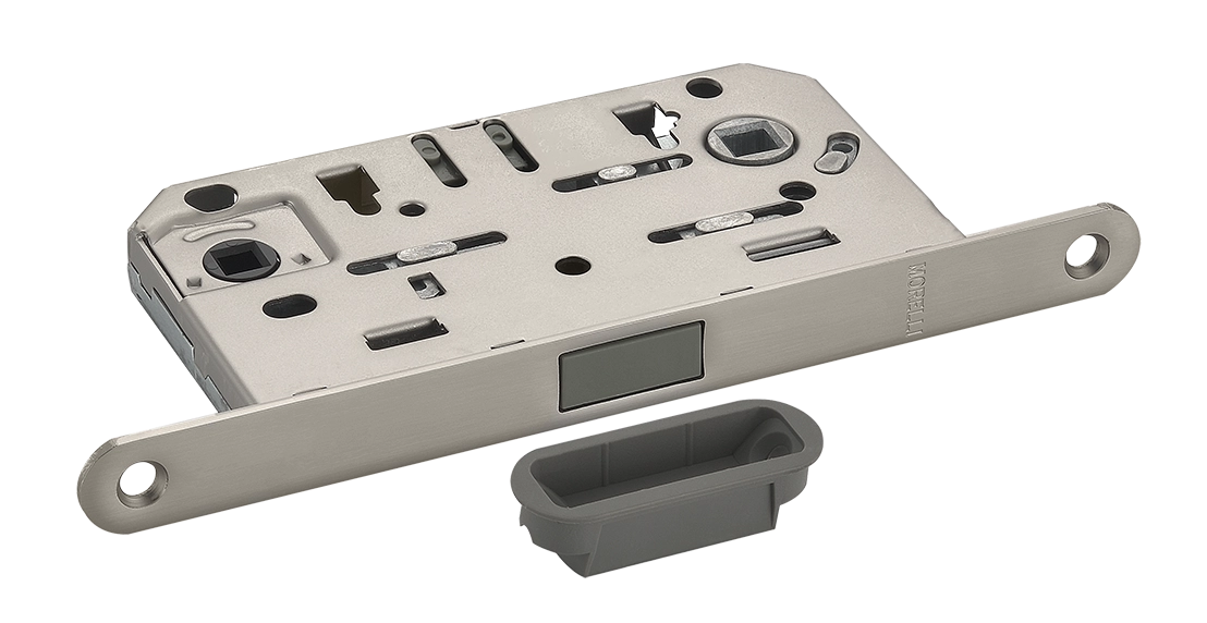 Защелка межкомнатная M1885 MSN с ответной планкой, магнитная под цилиндр, цвет матовый сатинированный никель фото купить Ижевск