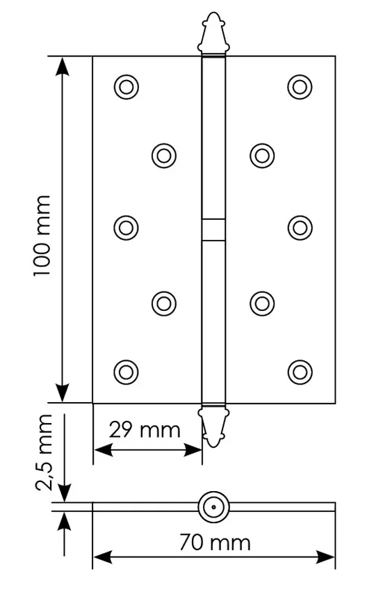 Петля карточная разъемная MSN 100X70X2.5 R COF с подшипником стальная правая, врезная, цвет кофе фото купить в Ижевске