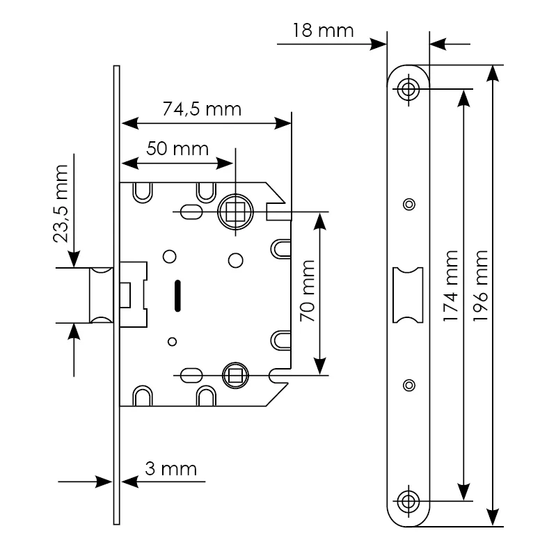 Защелка межкомнатная 1870P SN -IND SP-1 с ответной планкой, бесшумная сантехническая, цвет никель фото купить в Ижевске