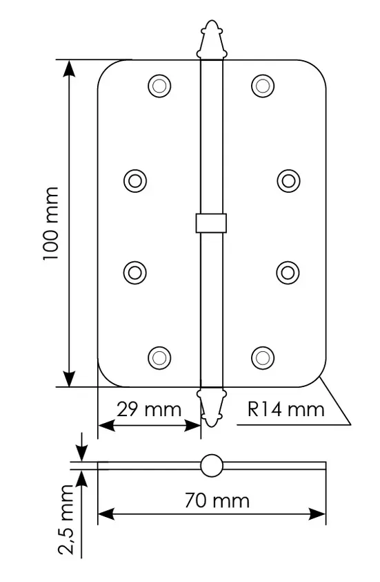 Петля разъемная MS-C 100X70X2.5 SG L левая с коронкой скругленная, врезная, цвет мат.золото, сталь фото купить в Ижевске