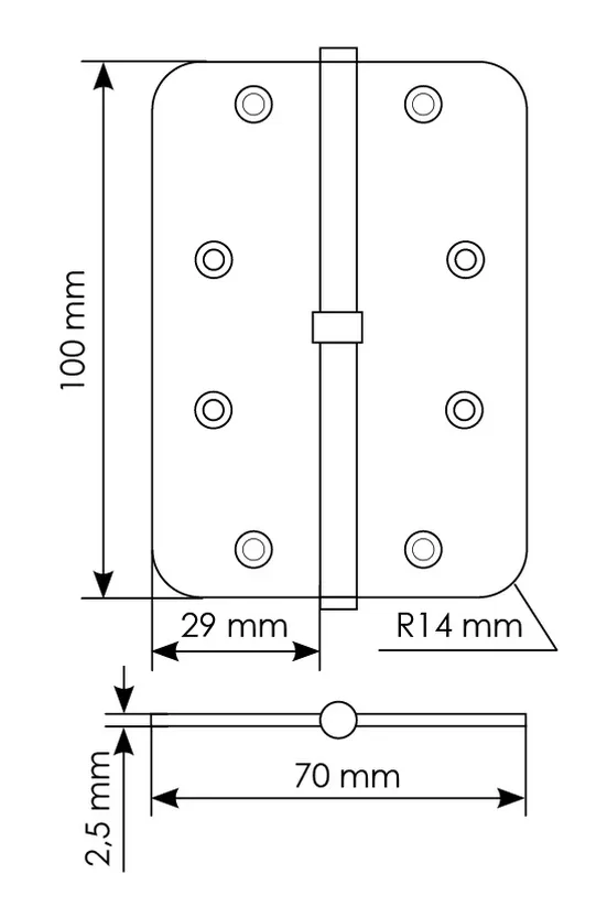 MSD-C 100X70X2.5 AB L, петля стальная скругленная левая без коронки, цвет - бронза фото купить в Ижевске