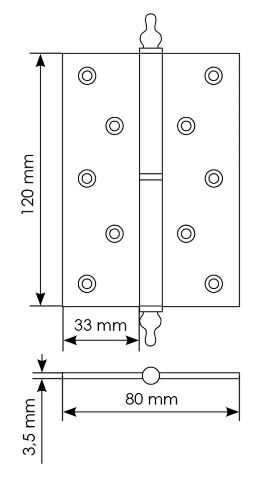 Петля карточная разъемная латунная MB 120X80X3.5 SG L C с коронкой левая, верзная, цвет матовое золото фото купить в Ижевске