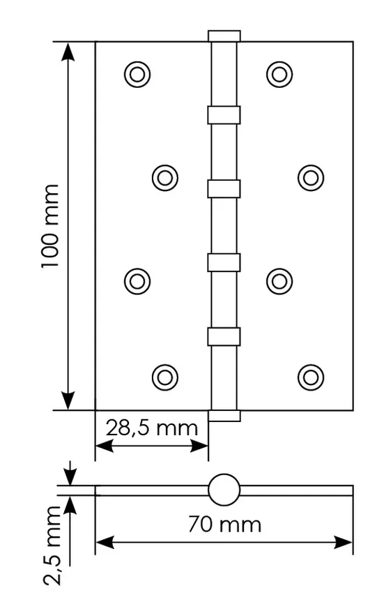 Петля универсальная карточная MS 100X70X2.5-4BB W стальная, врезная, цвет белый, сталь фото купить в Ижевске