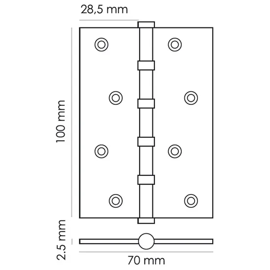 Петля карточная универсальная MS 100X70X2.5-4BB BL, врезная, цвет черный, сталь фото купить в Ижевске